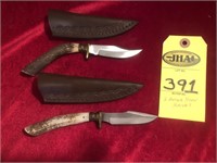 2 Antler Horn Knives 3" Blade - W/sheath