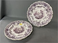 (2) Purple Transferware Plates