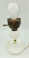 White Hobnail Milk Glass Lamp 9 1/2"