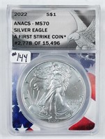 2022  $1 Silver Eagle   ANACS MS-70