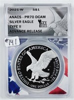 2021-W Type II  $1 Silver Eagle   ANACS PR-70 DCAM