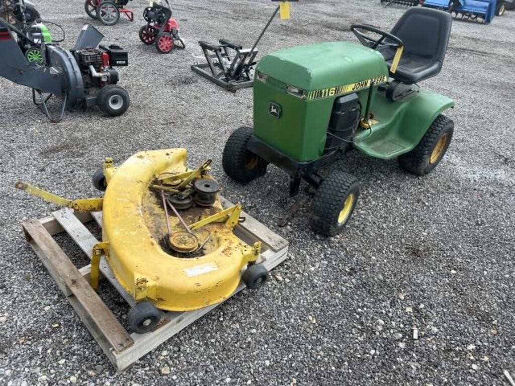 John Deere 116 Garden Tractor W Mower Deck