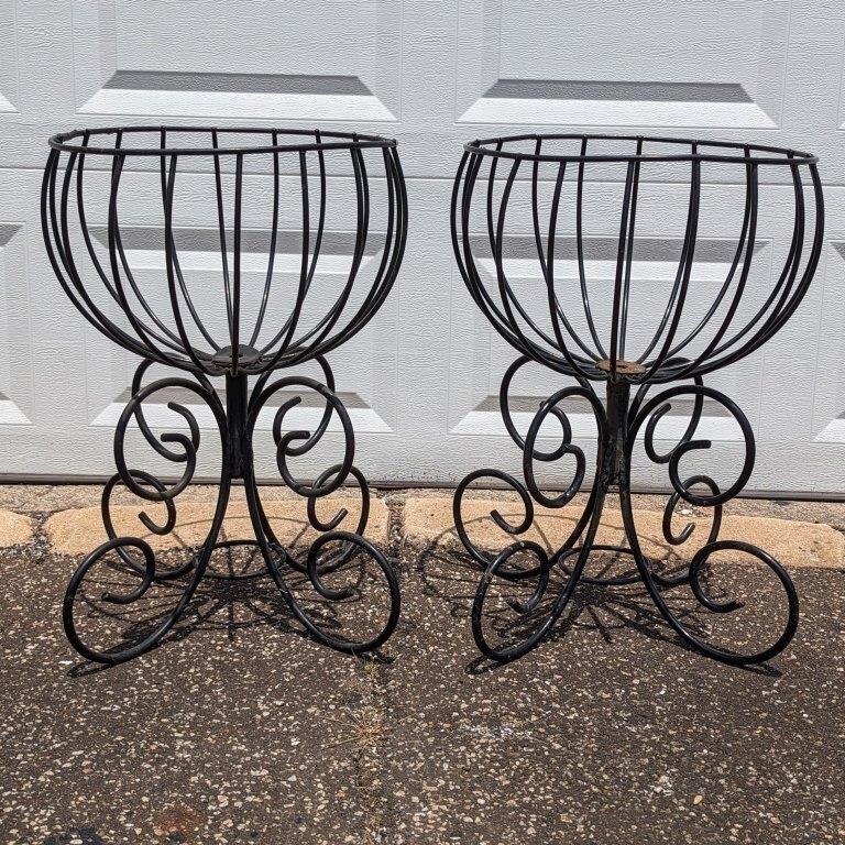 2 Black Coated Metal Large Urn Planters