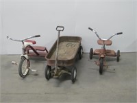 Two Rustic Tricycles & Sears Wagon As Shown