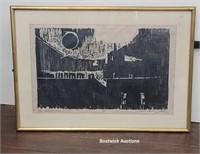 Pencil Signed Moon And Landscape Contemporary Art