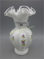 Fenton Violets in Snow 5" silvercrest vase