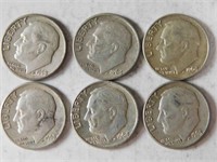 6 Liberty dimes 1960's