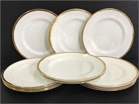 Eleven Royal Victoria bone China gold trim plates