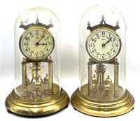 (2) Vtg KUNDO Glass Dome Mantle Clocks