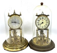 (2) Vtg KUNDO Glass Dome Mantle Clocks