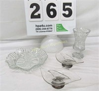 Lot of Clear Glass - Cut Glass Vase, Plate, Dishes