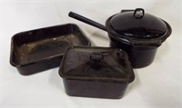 Black Enamel Ware Double Boiler & Rectangle Pan