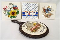 Porcelain Hot Plates - Chickens - Flowers -
