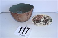 Handmade Clay Bowl & Deer Picture (U233)