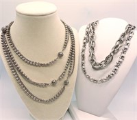 (3) Silver Tone Necklaces, Long & Choker Styles