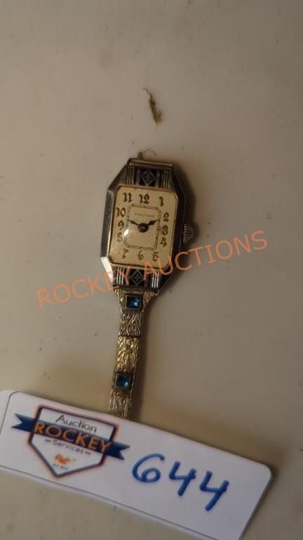 Vintage art deco style waltham watch with blue