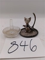 Vintage Cat and Leaded Crystal Ring Holders