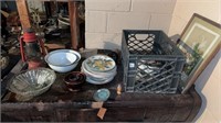Contents of Workbench Including Glassware Lantern