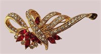 HOLLYWOOD REGENCY GOLD RED & CLEAR PAVE CRYSTAL