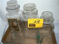 3 GLASS ANTIQUE ADVERTISING STORE JARS, GLASS