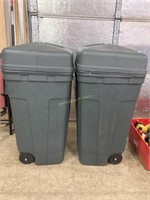 2 large rolling garbage cans