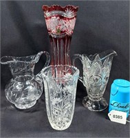 Vintage Etched Glass Pitcher Vase Lot