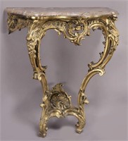 Small French marble top giltwood console table,