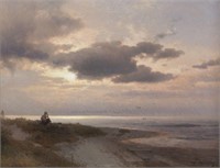 Hermann Herzog "Beach at Sunset" oil on canvas,