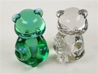 Pair Of Glass Art Panda Bears, Clear & Green