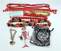 Estate Jewelry - Teng Yue Red Beaded Necklace & Ot
