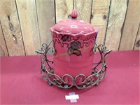 Red Christmas Canister in Metal Holder