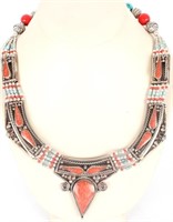 SOUTHWEST STERLING TURQUOISE RED APATITE NECKLACE