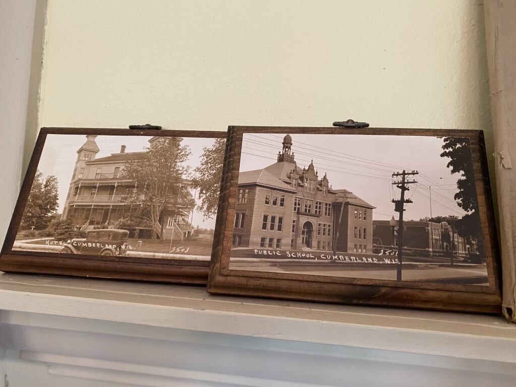 2 CUMBERLAND, WI. VINTAGE POSTCARDS WALL PLAQUES