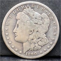 1890O Morgan silver dollar