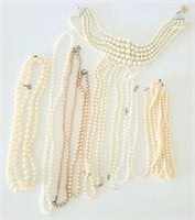 Mixed Costume Faux Pearl Necklace Lot (10 pcs)