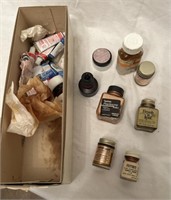 Box of random art supplies. goldleaf, copper,