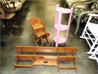 Heart Stand, Wood Sleigh, and Hanging Shelf