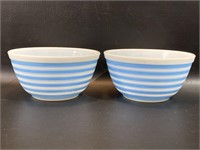 2 Vintage Pyrex Blue Stripe Mixing Bowls 402