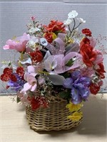 Basket Of Colourful Artificial Flowers