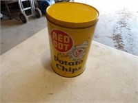Red Dot Potato Chip Tin Can