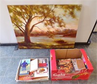 4'X3' PRINT ON CANVAS OF TREE; MISC COOKBOOKS