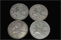 4pcs CAD Silver .25c 1940/41/42/43