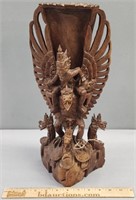 Carved Wood Asian Figural Vase