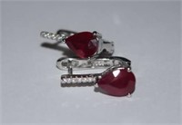 Sterling Silver Earrings w/ Rubies & White Stones