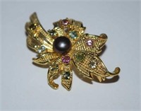 Sterling Silver Brooch w/ Genuine Pearl &