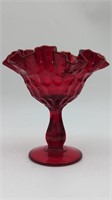 Fenton Ruby Red Thumbprint Glass Compote , Tips