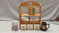Wood rack, Mugs & tea box