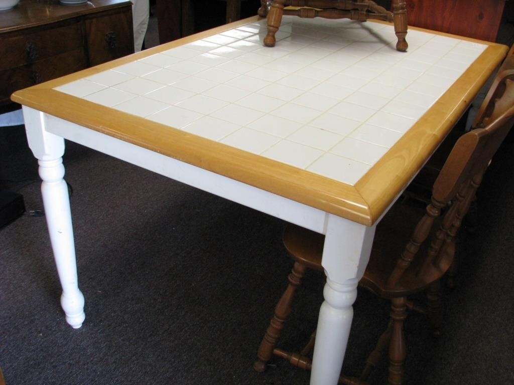 Tile top,  wooden base table