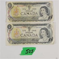 2, 1973 Canadian $1.00 bills
