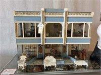 Vintage Blue & White Dollhouse with Furniture